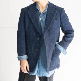 1970-80s Japan vintage blue×black random stripe tailored jacket