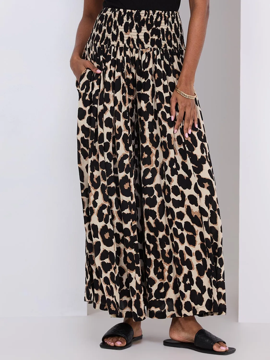 Animal Print Wide Leg Palazzo Pants