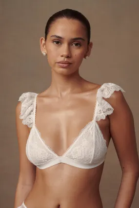 Anniston Lace Frill Triangle Bralette - White