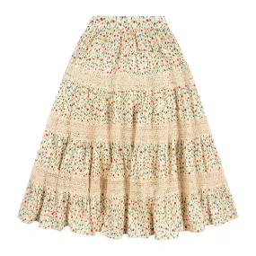 ATELIER PARSMEI CREAM FLOWER PRINT LACE TRIM MAXI SKIRT [FINAL SALE]