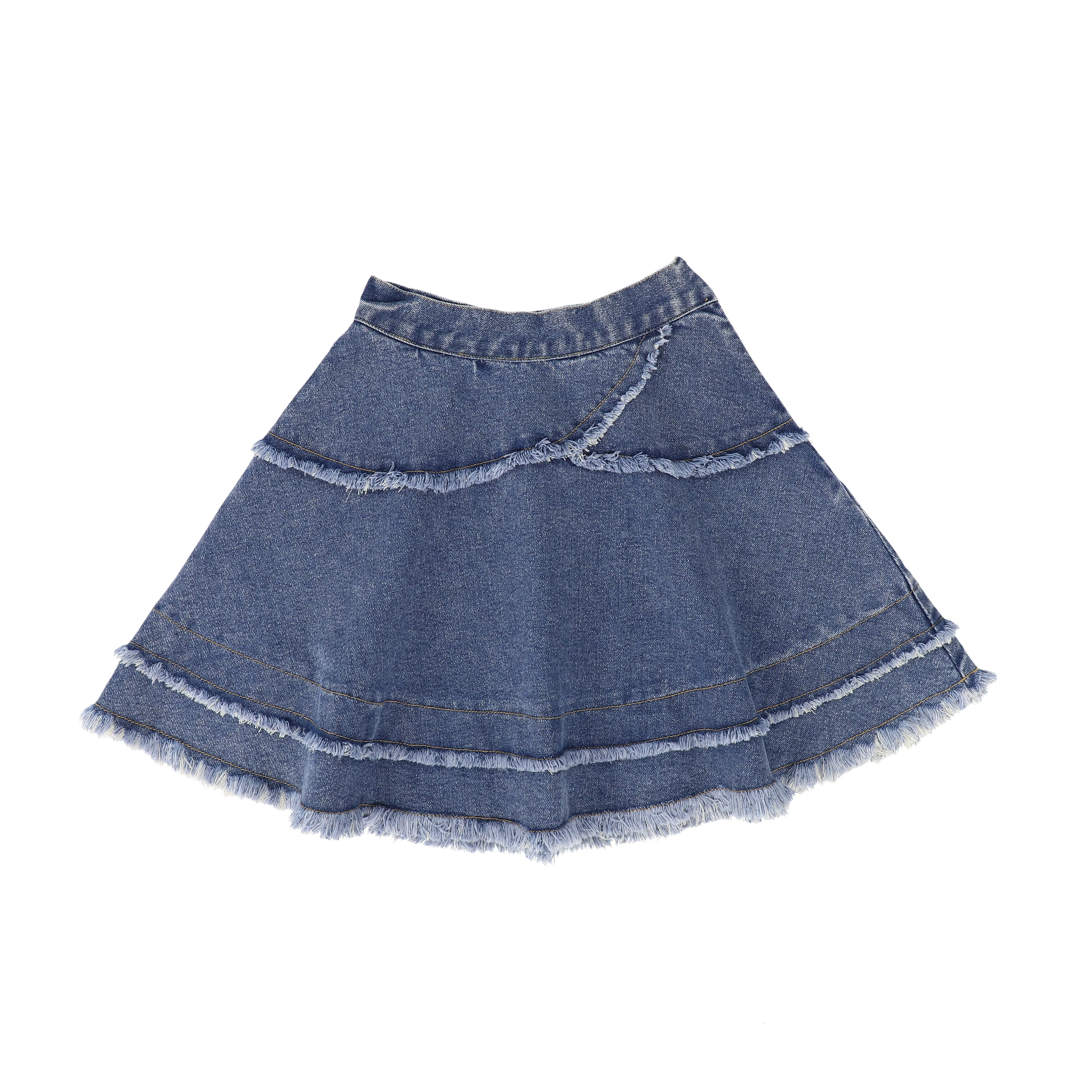 BACE COLLECTION BLUE DENIM FRAYED SEAM DETAIL SKIRT [Final Sale]