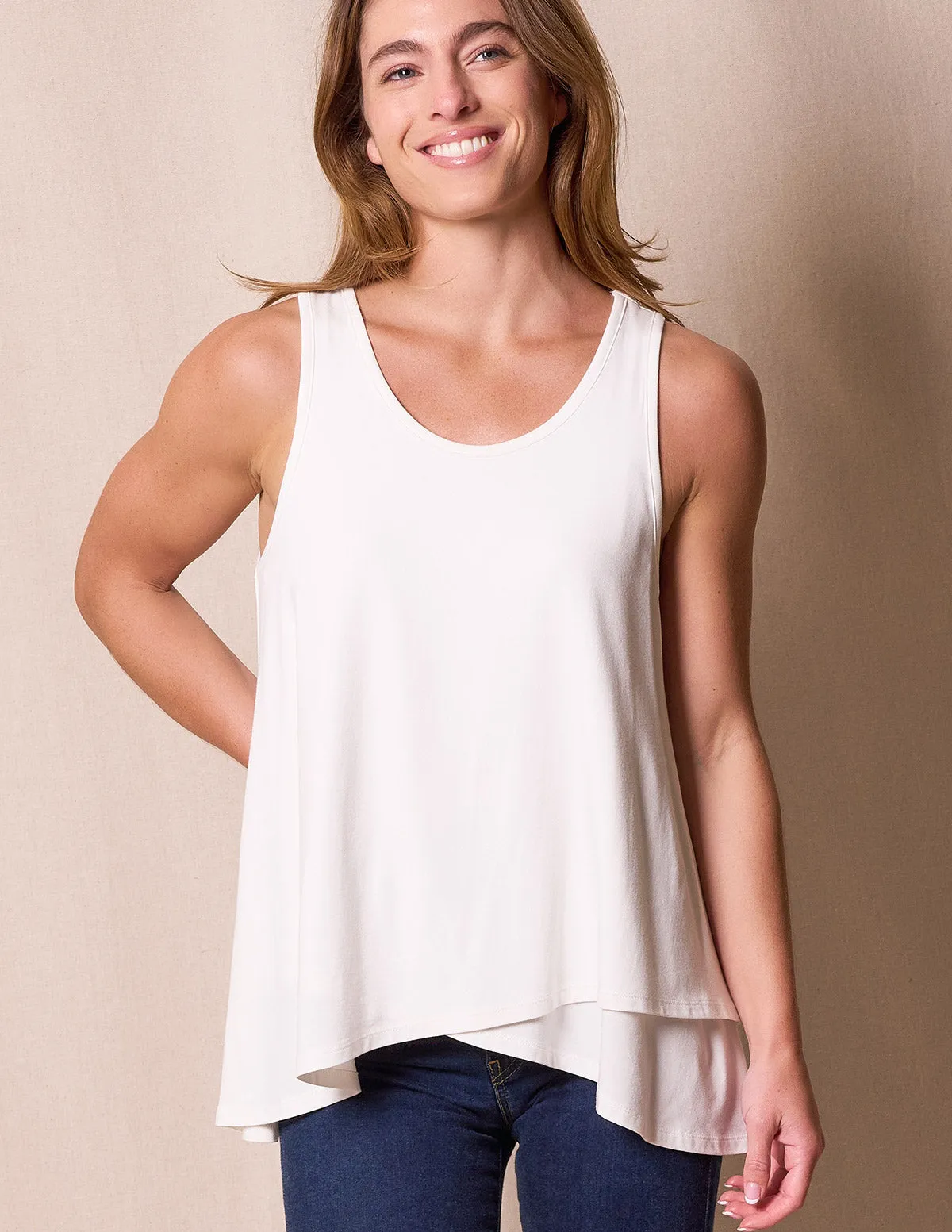 Bamboo / Organic Cotton Layered Tank - Soft White