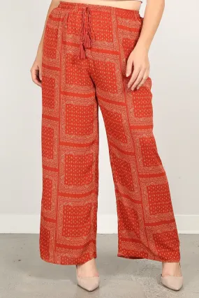 Bandanna Printed, Full Length Wide Leg Palazzo Pants