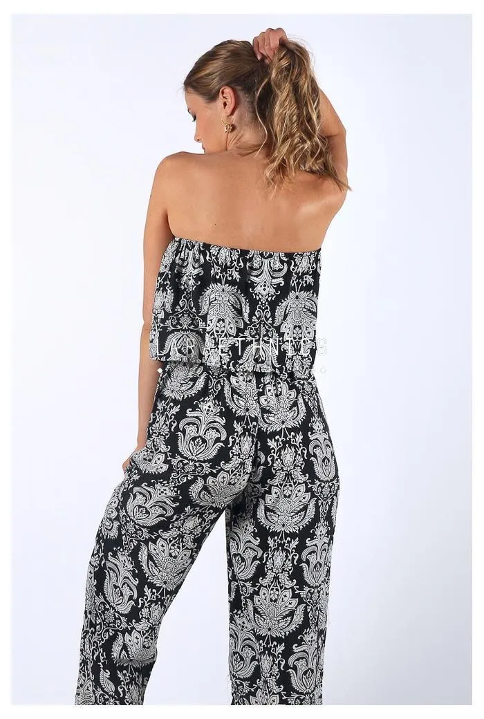 Bandeau Jumpsuit in Chakra Black Print