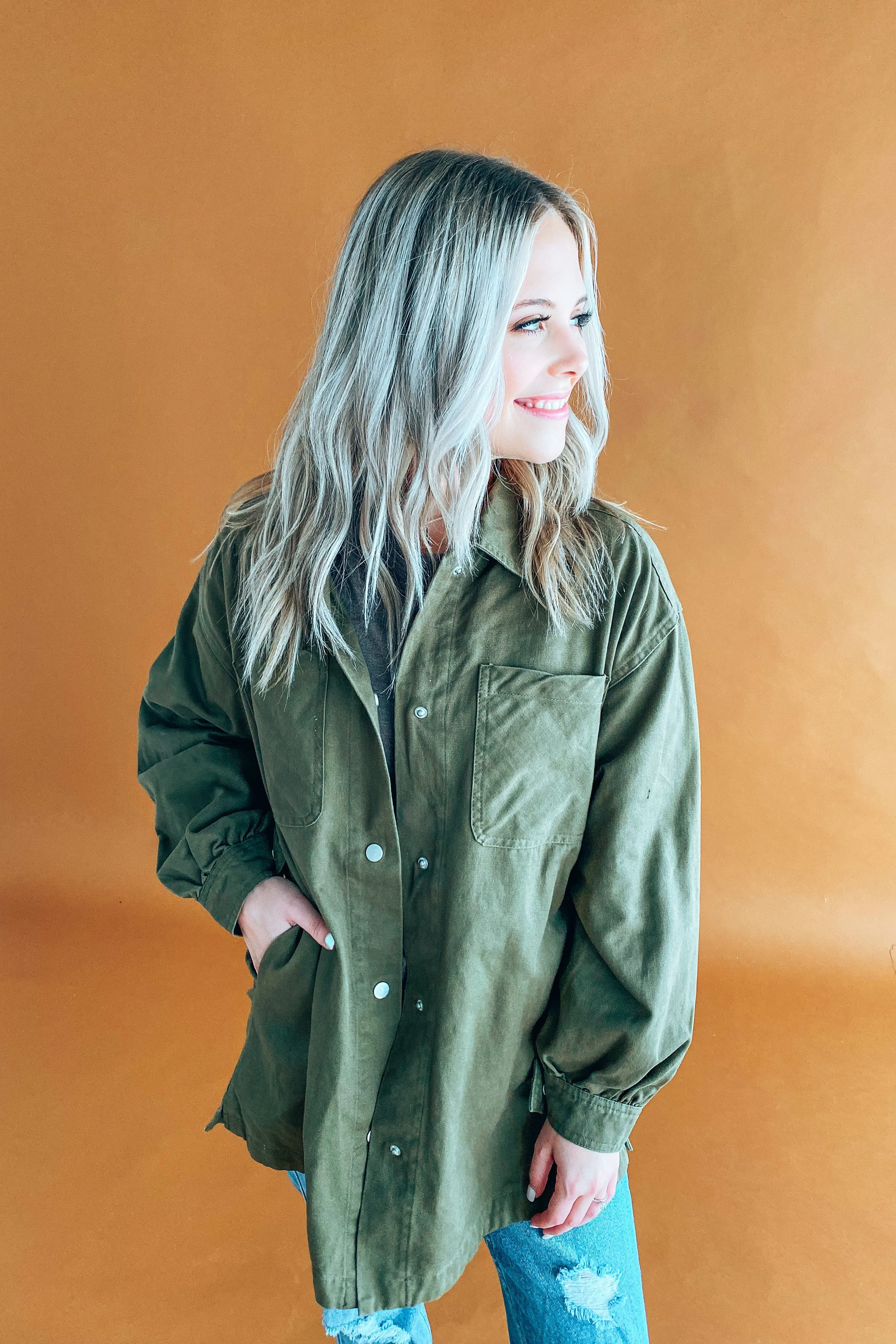 Benson Olive Denim Shacket | FINAL SALE