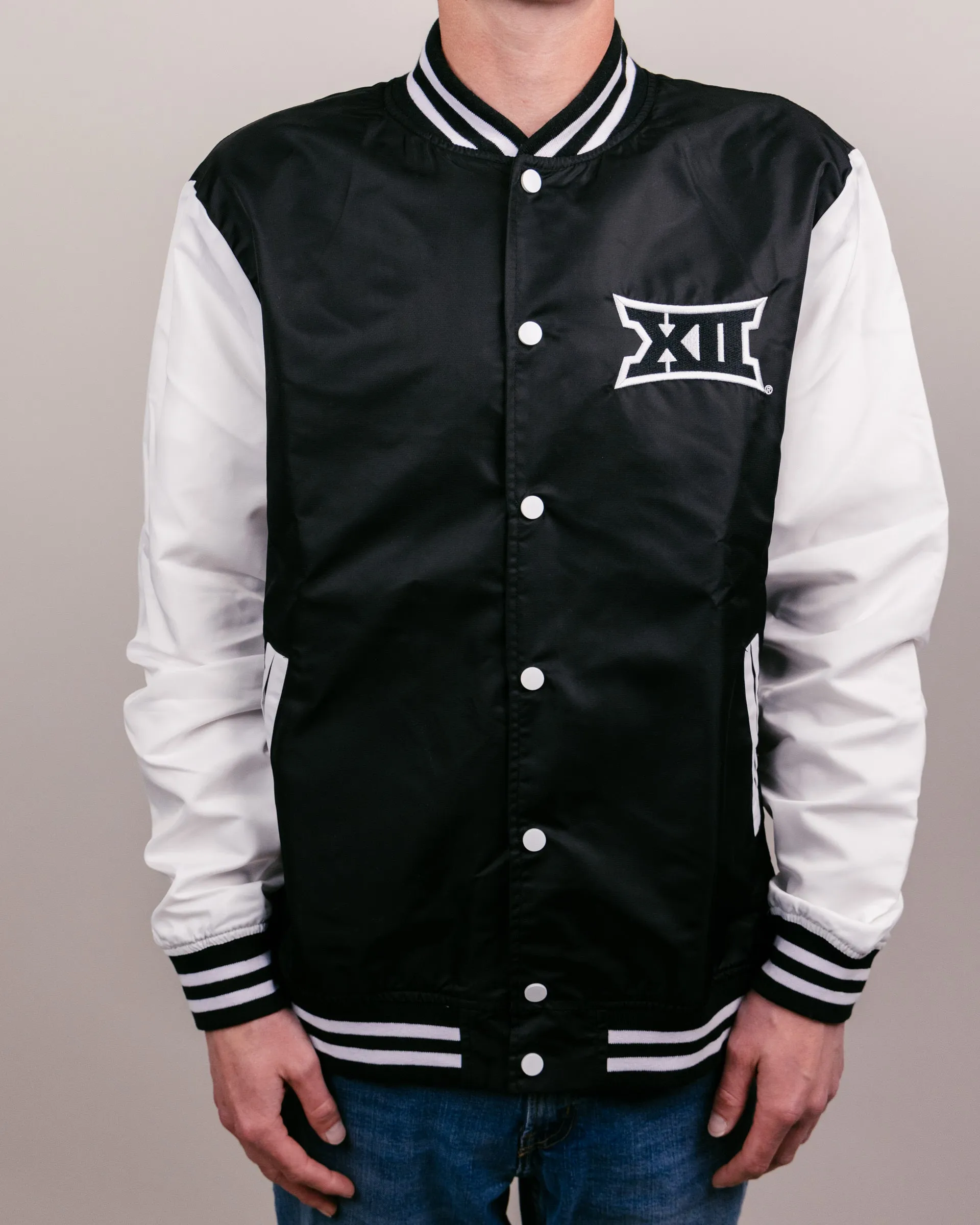 Big 12 Black and White Varsity Jacket