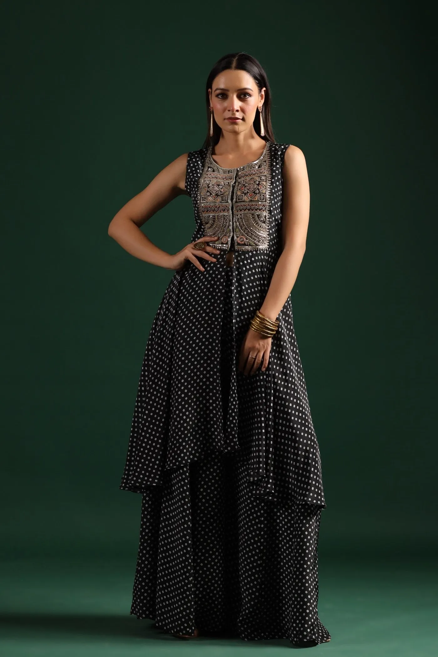 Black Bandhani Embroidered Tunic & Palazzo