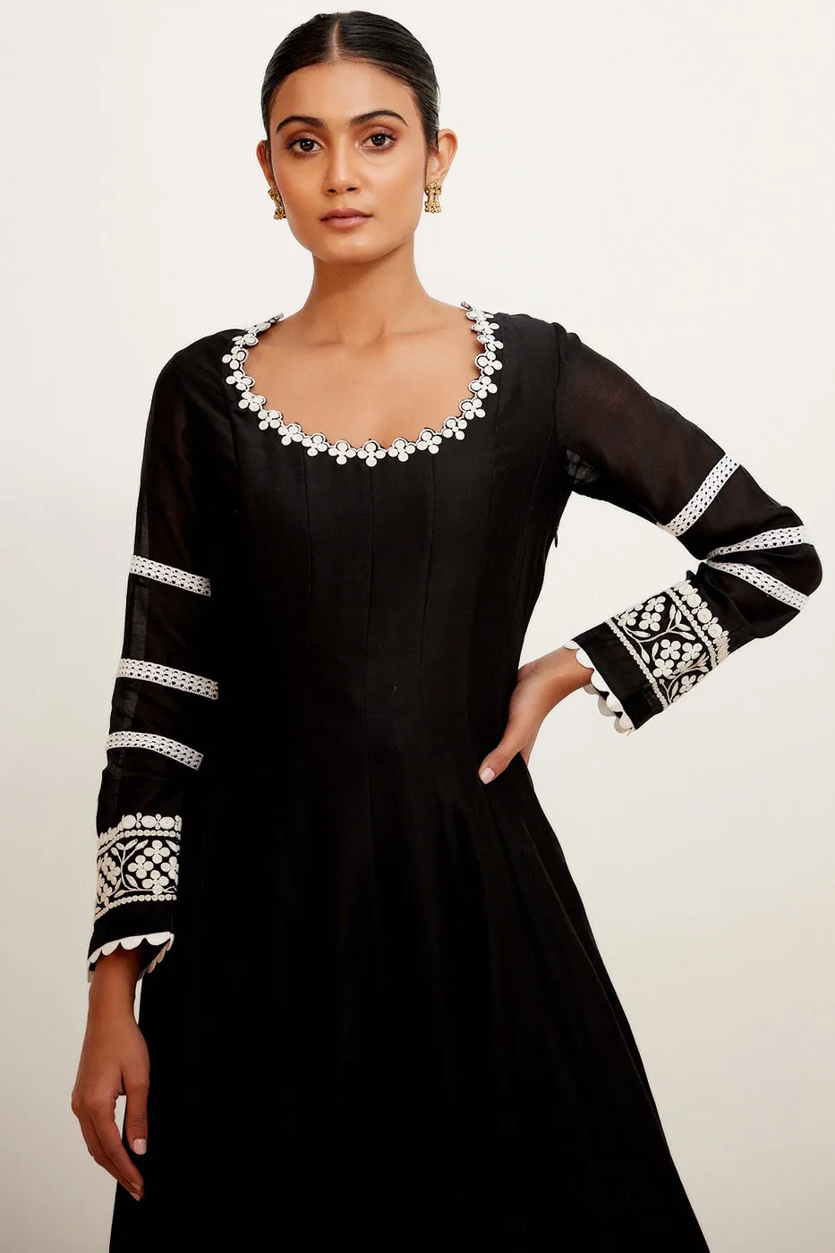 Black Chanderi Anarkali Set