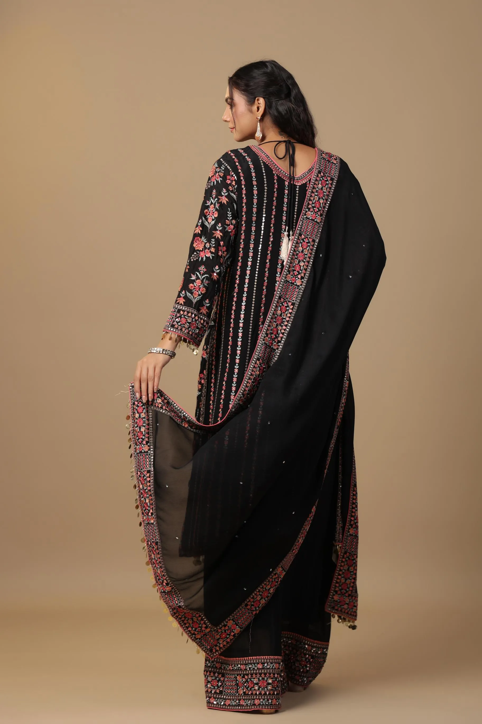 Black Embroidered Premium Georgette Silk Palazzo Set