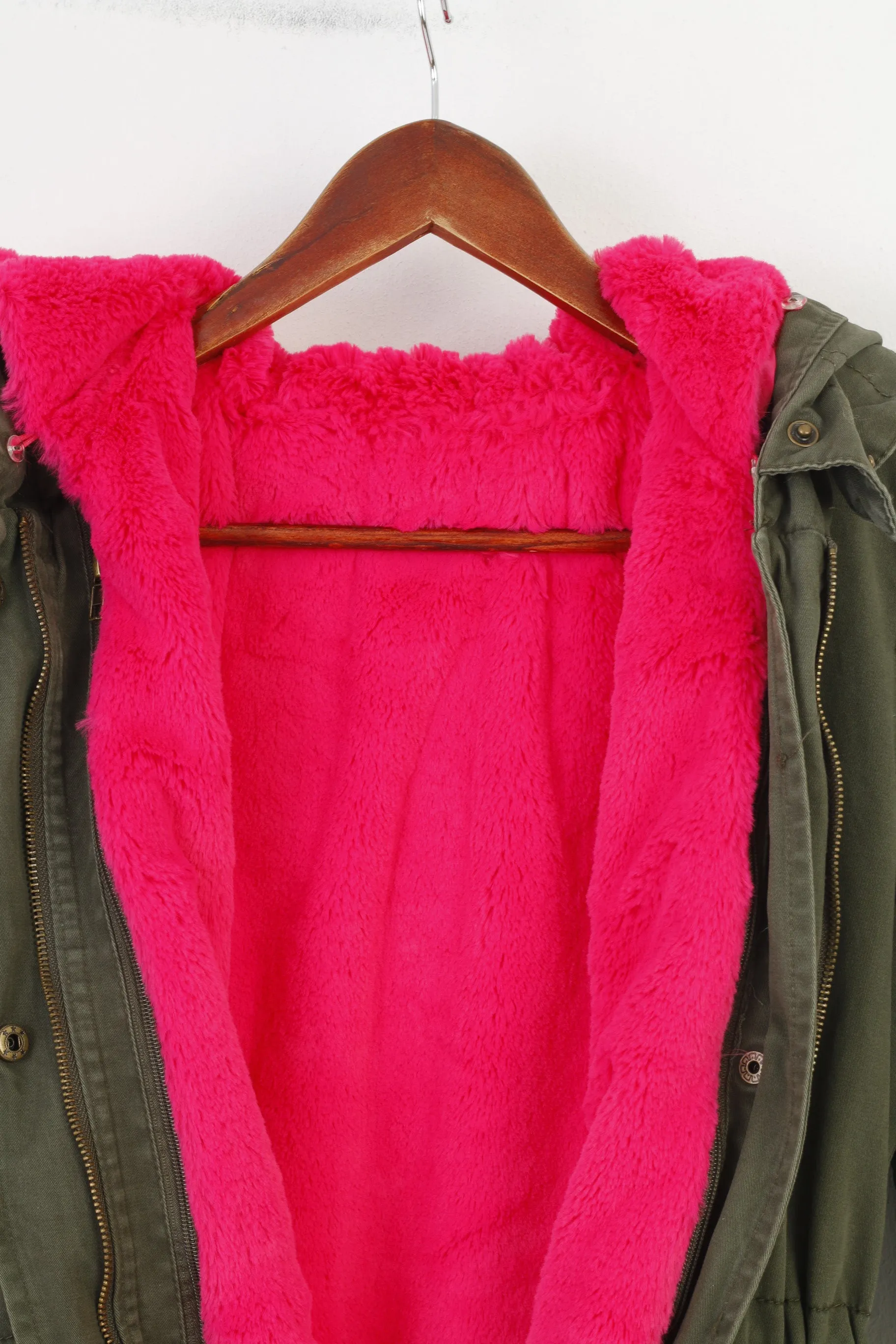 Blu Deise Woman S Jacket Khaki Padded Pink Fur Hood Cotton Removable Lining Vintage Winter Top