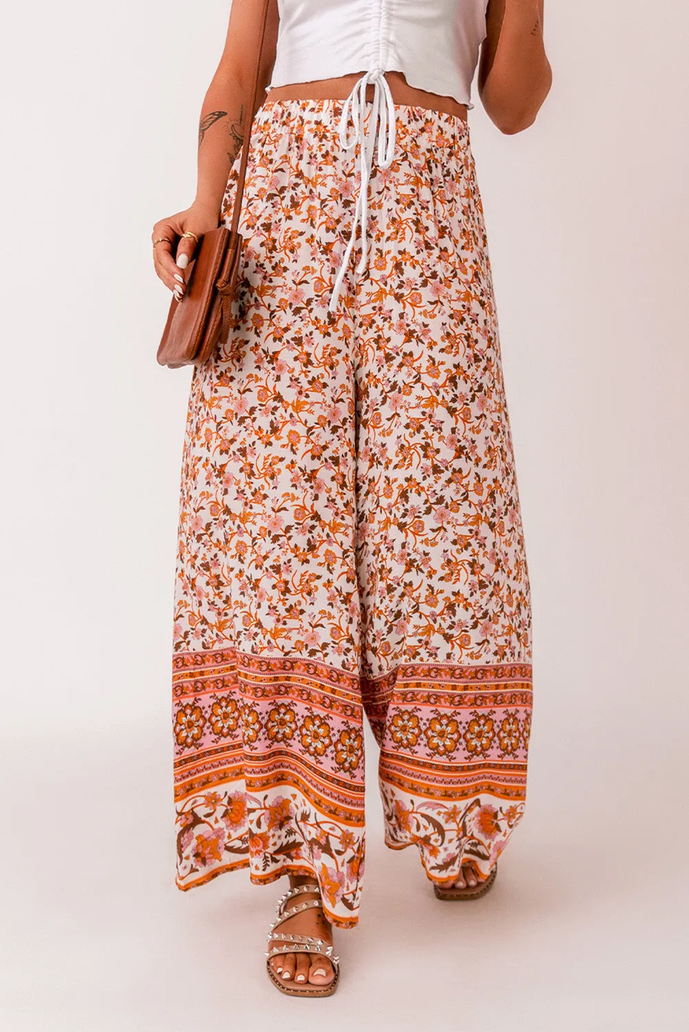 Boho Floral Wide Leg Palazzo Pants