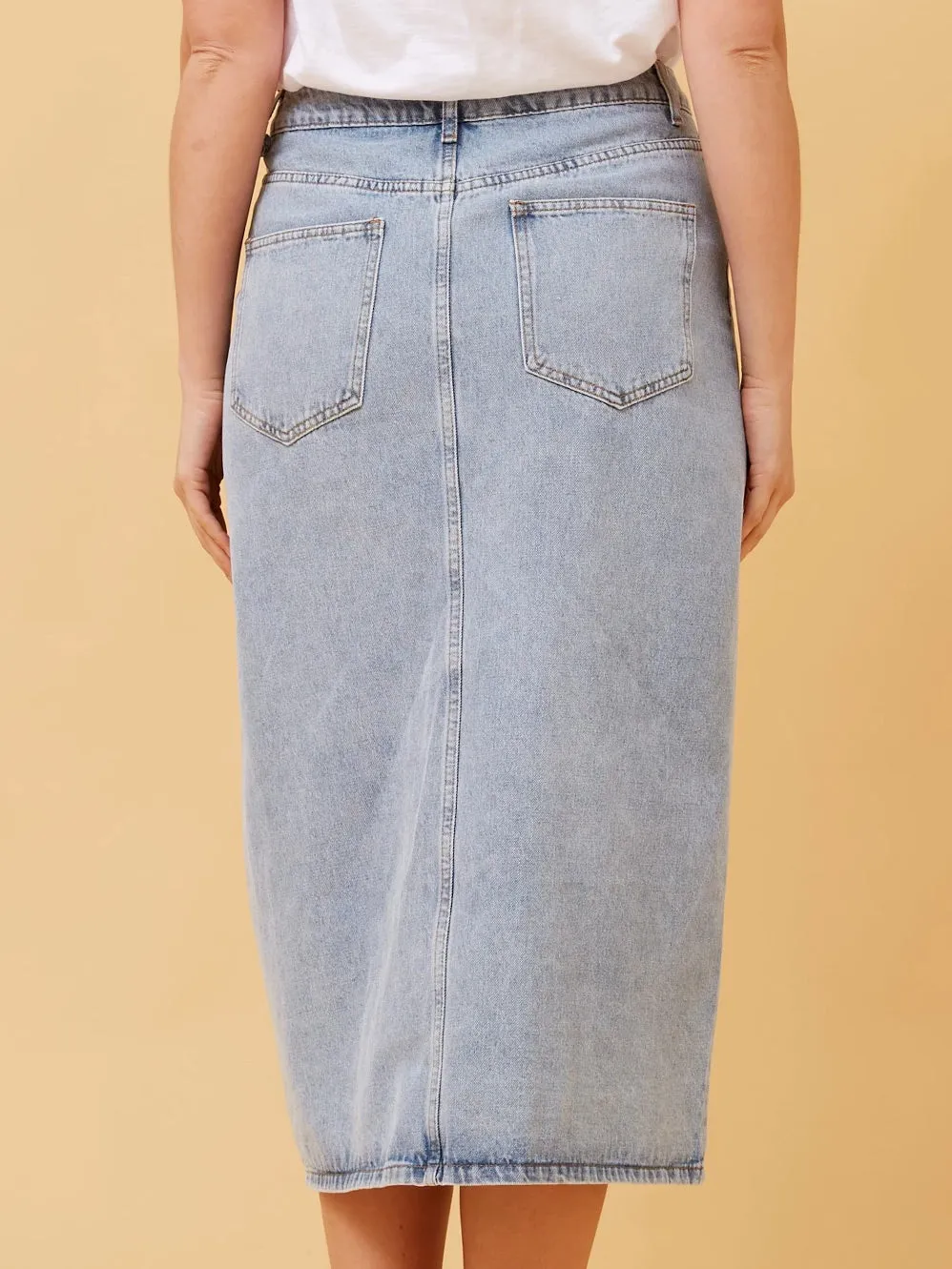 CAROLINE K MORGAN DENIM MIDI SKIRT