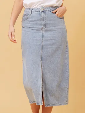 CAROLINE K MORGAN DENIM MIDI SKIRT