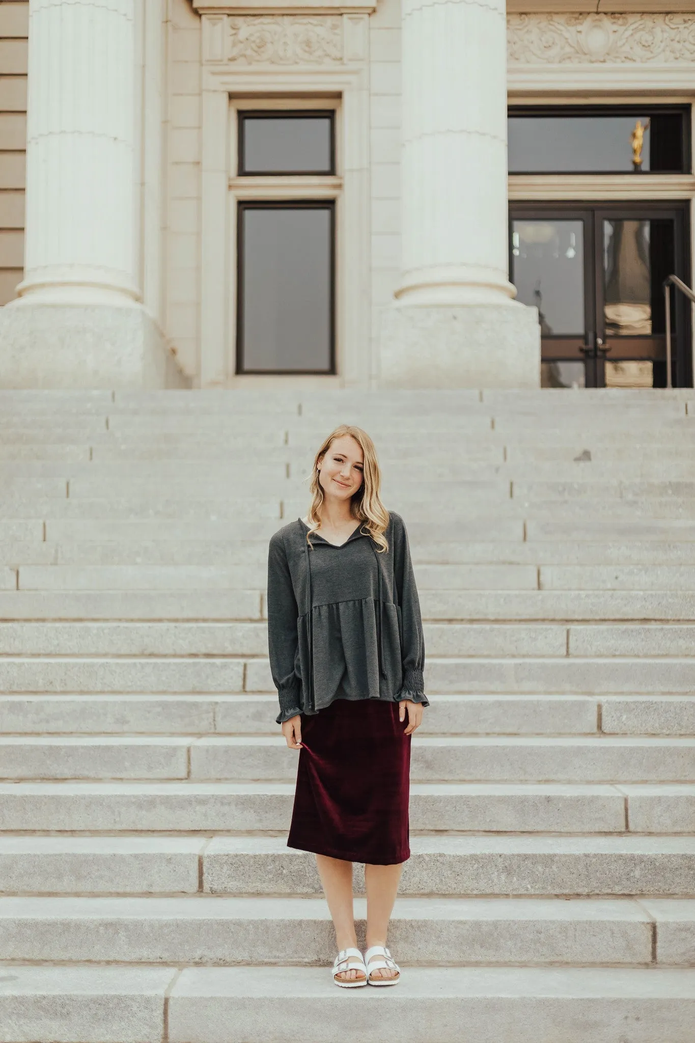 Carrie Stretch Velvet Skirt Burgundy