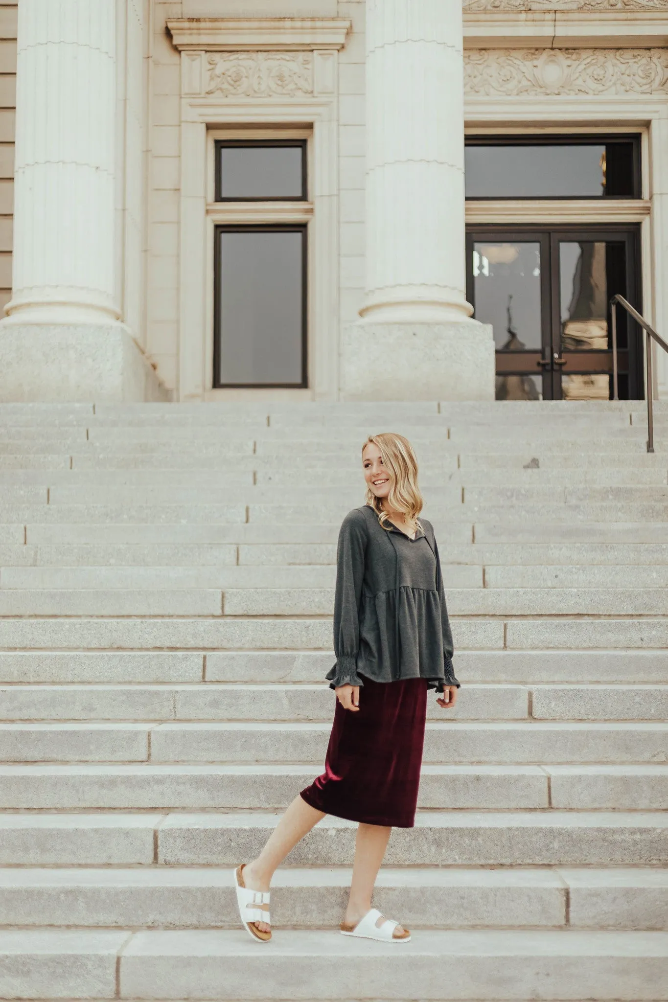 Carrie Stretch Velvet Skirt Burgundy