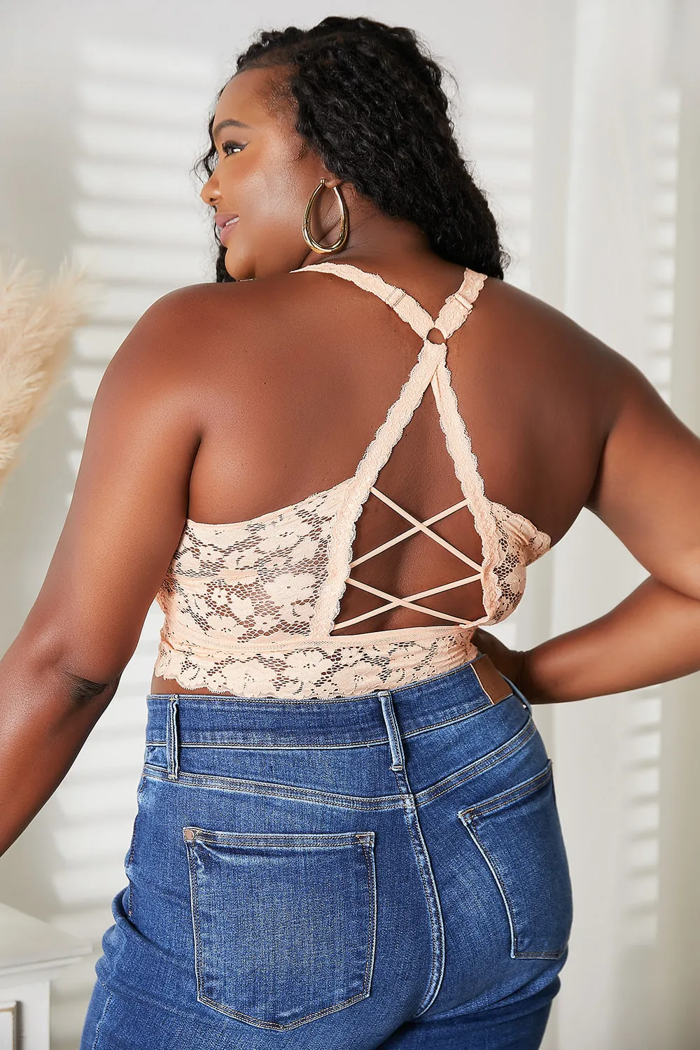 Cassidy Crisscross Lace Bralette in Light Apricot