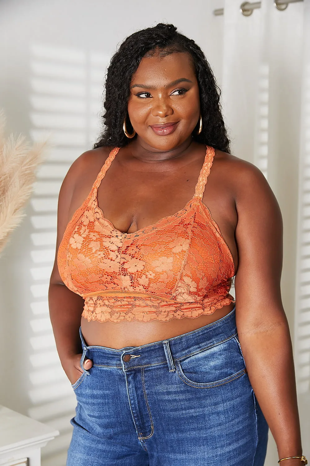 Cassidy Crisscross Lace Bralette in Rust