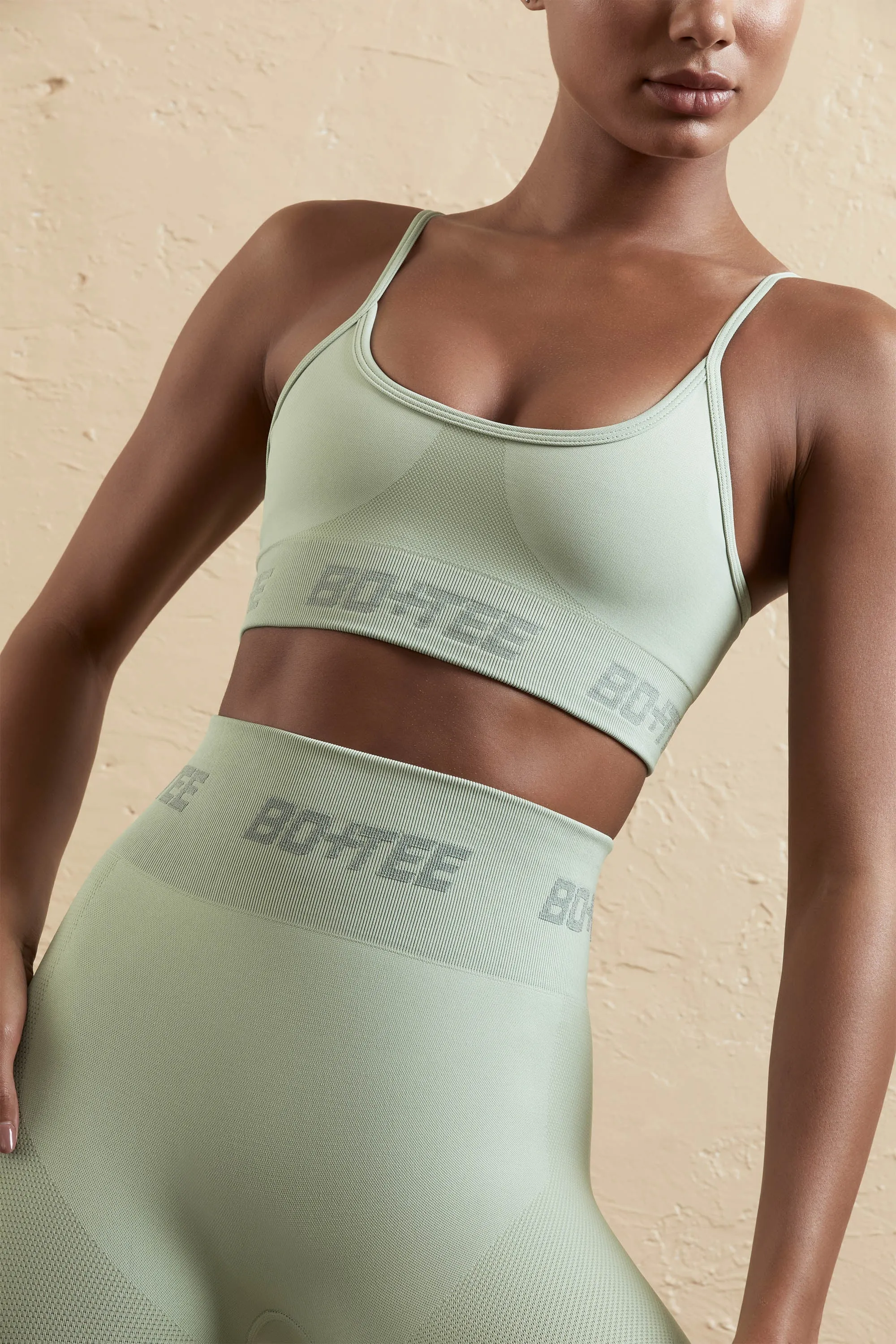 Curved Neckline Sports Bra in Sage