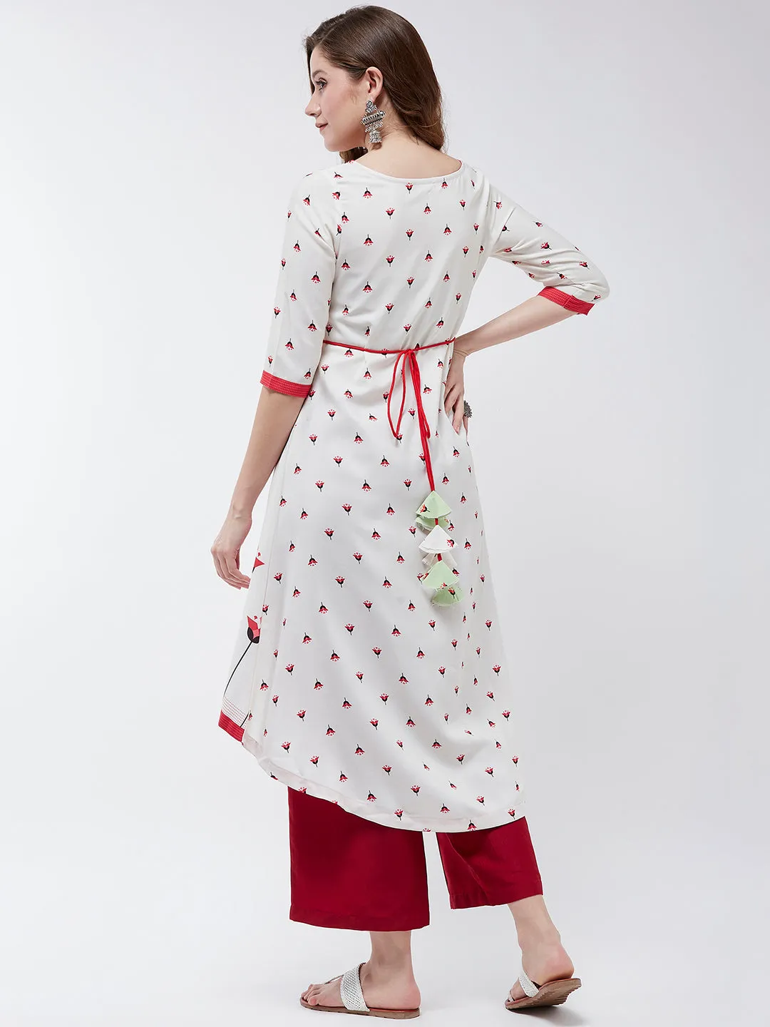 Dori Asymmetric Flamingo Printed Kurta