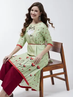 Dori Asymmetric Flamingo Printed Kurta