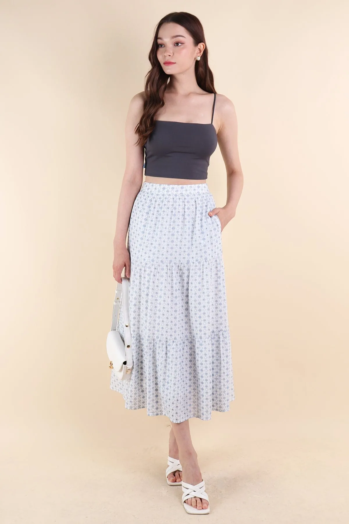 ELIA EYELET MIDI SKIRT IN BLUE