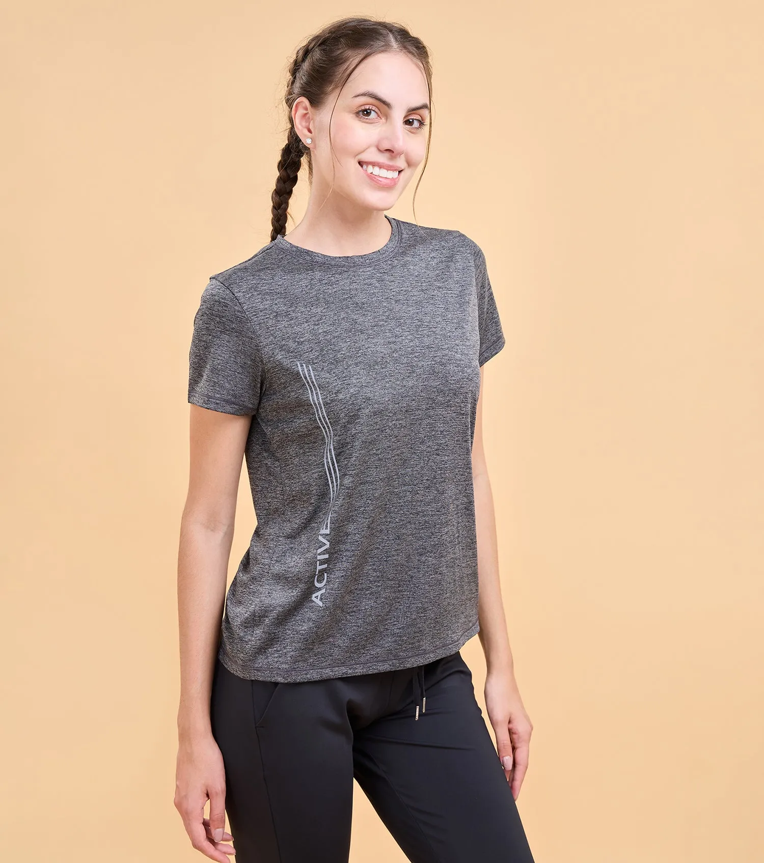 Enamor Womens Athleisure A309- Basic Workout Dry Fit Crew Neck Activewear Tee