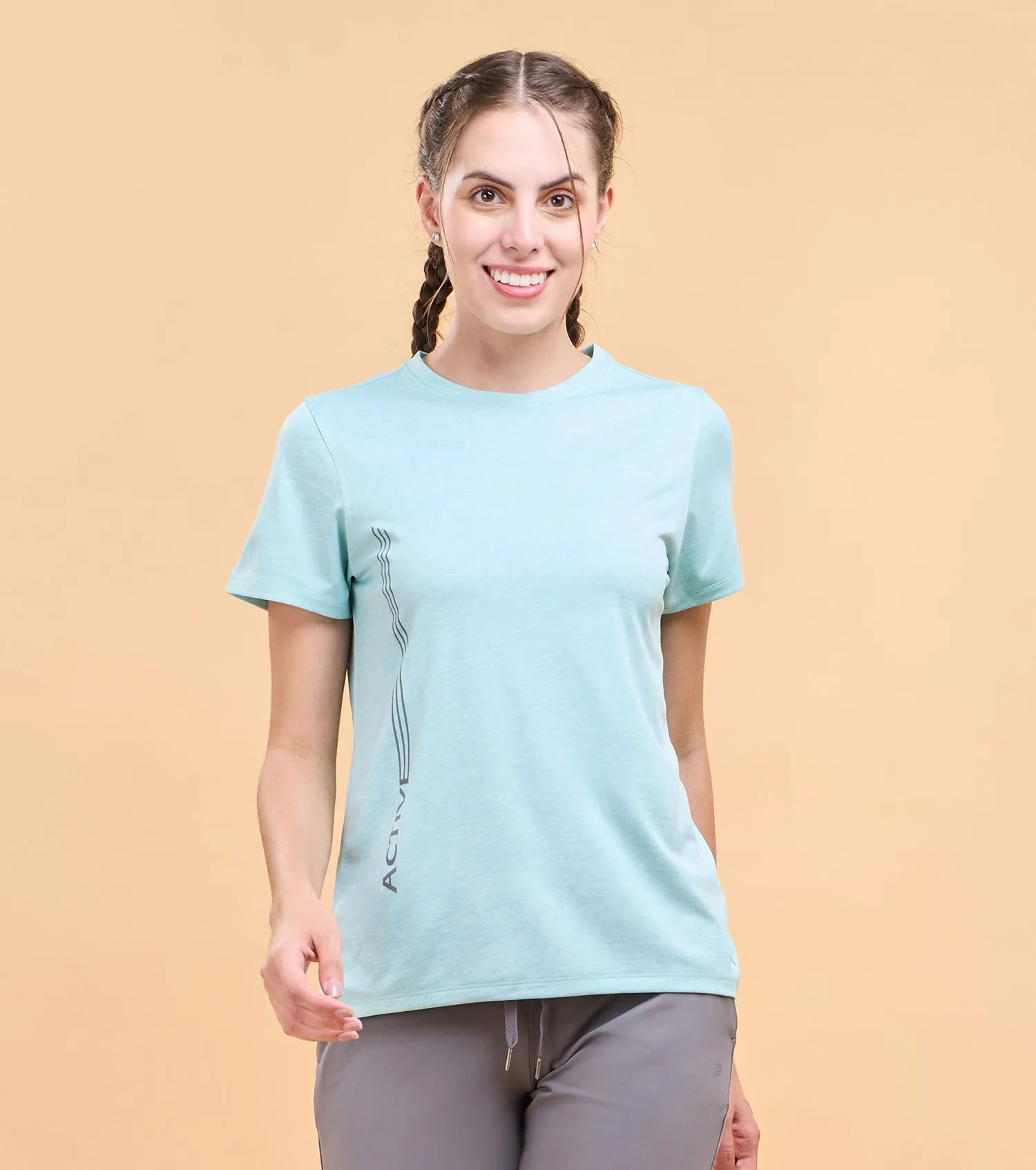 Enamor Womens Athleisure A309- Basic Workout Dry Fit Crew Neck Activewear Tee