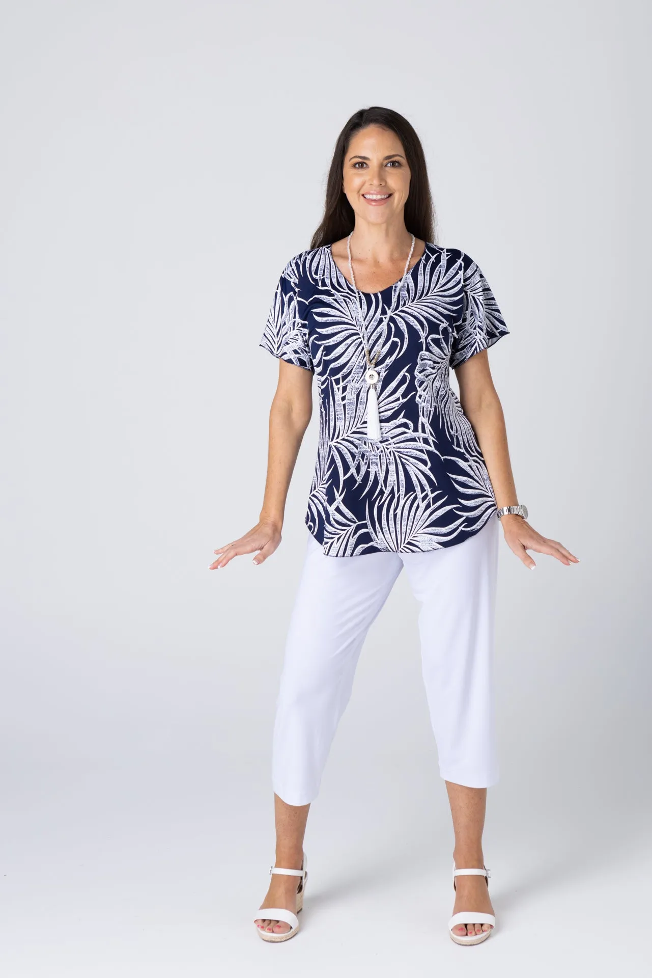 Fern Print Longer Sleeve Jersey Top