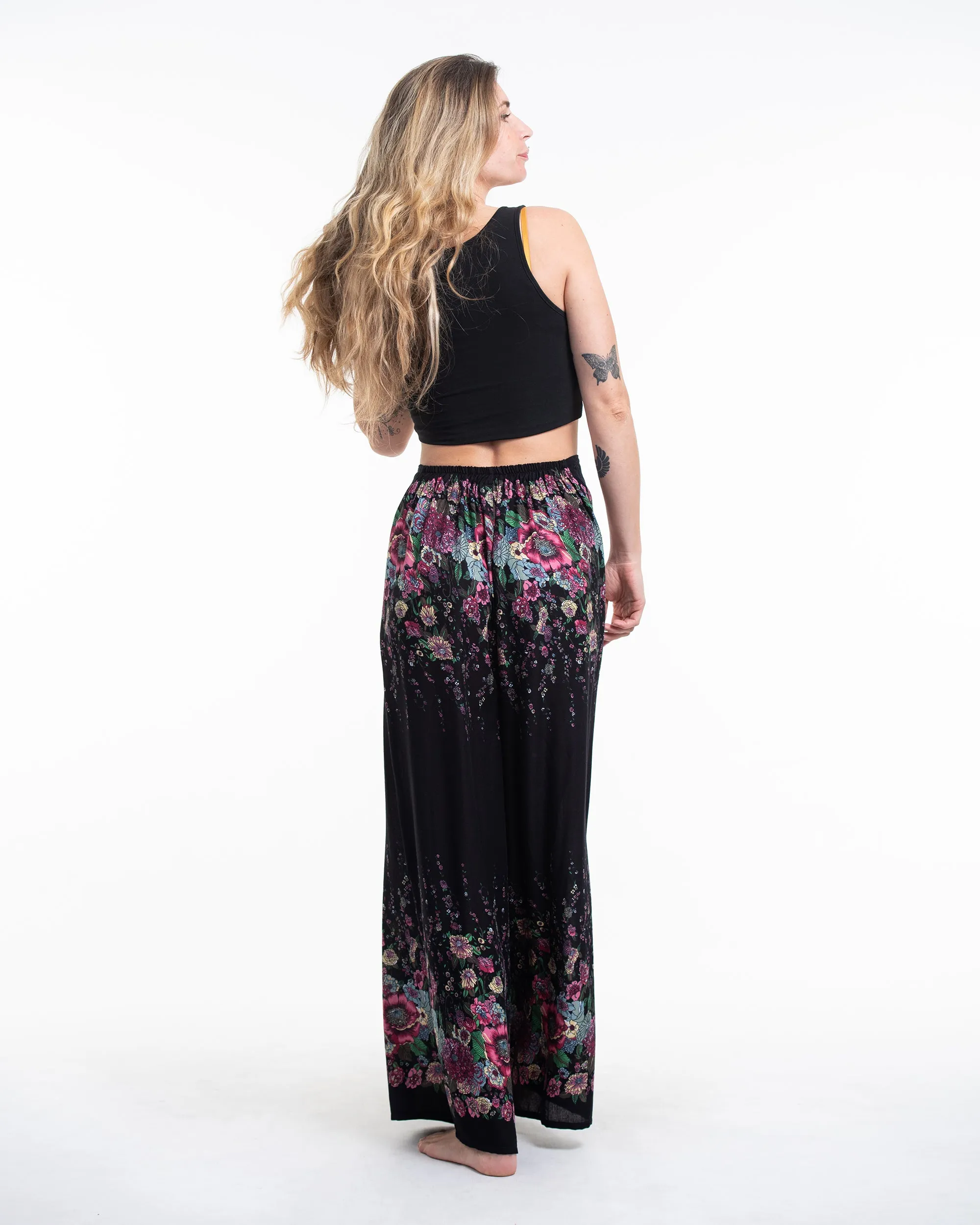 Floral Palazzo Style Harem Pants in Black