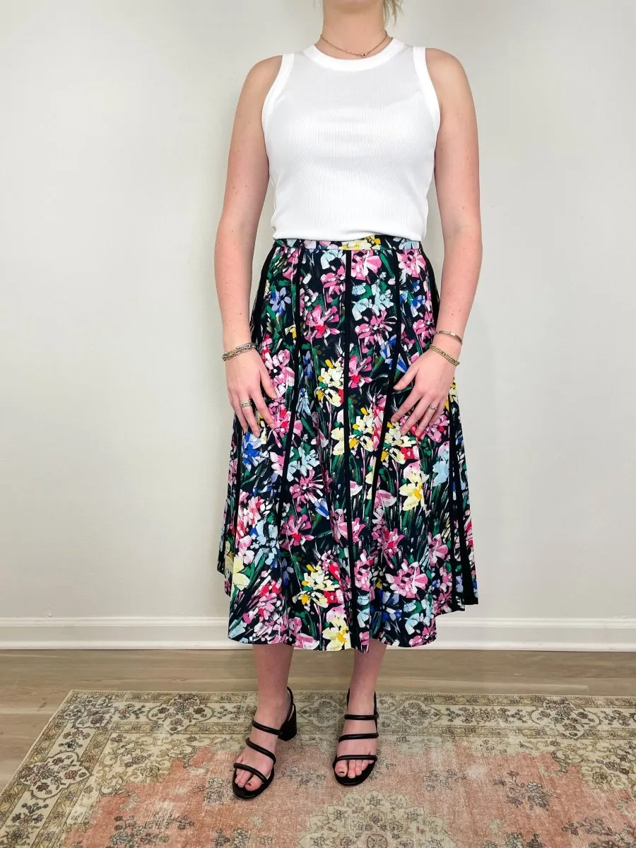 Flowerworks Godet Skirt in Black Multi