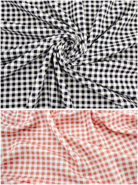 FS130 Gingham Scuba Stretch Fabric Pink & Navy