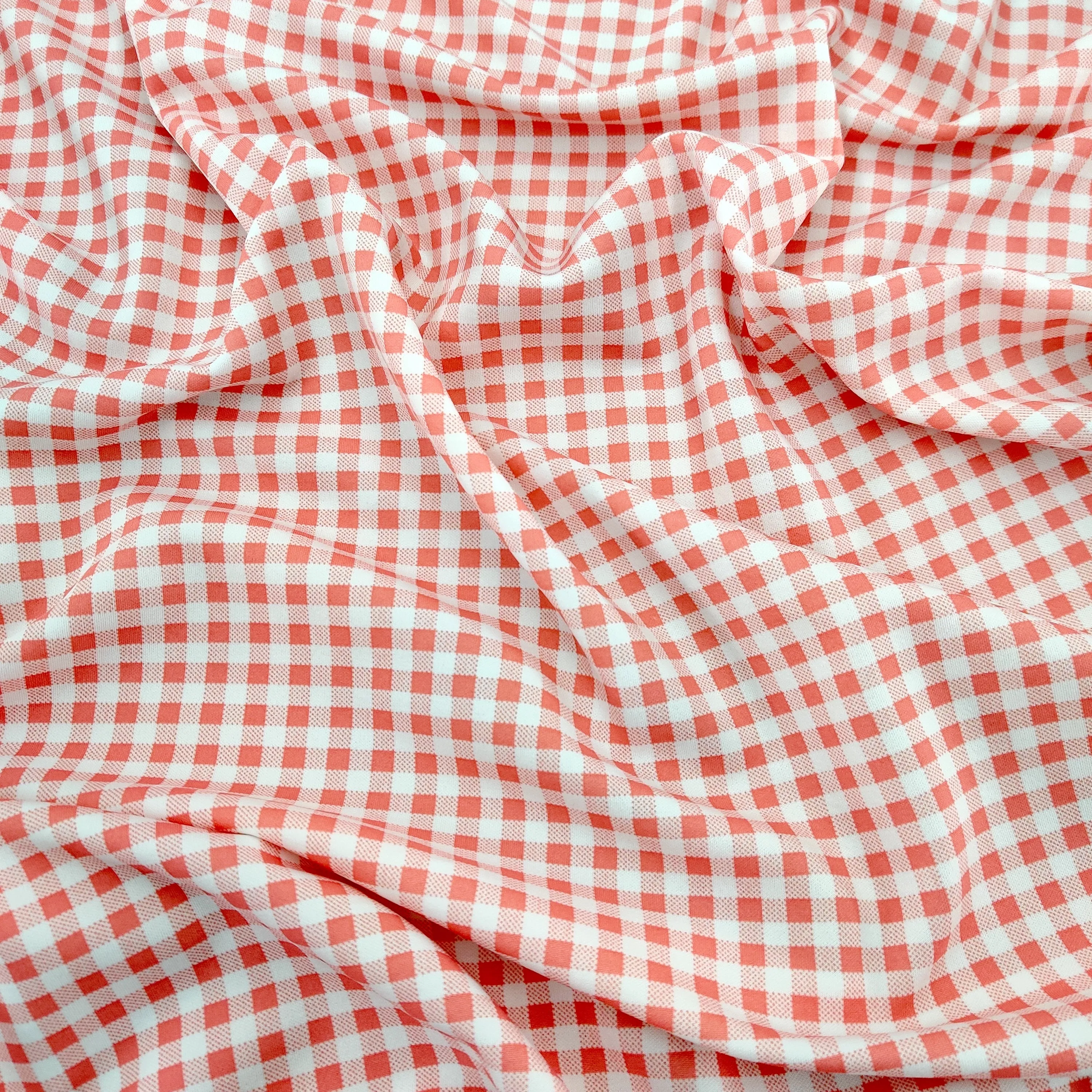 FS130 Gingham Scuba Stretch Fabric Pink & Navy