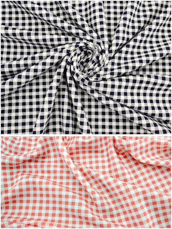 FS130 Gingham Scuba Stretch Fabric Pink & Navy