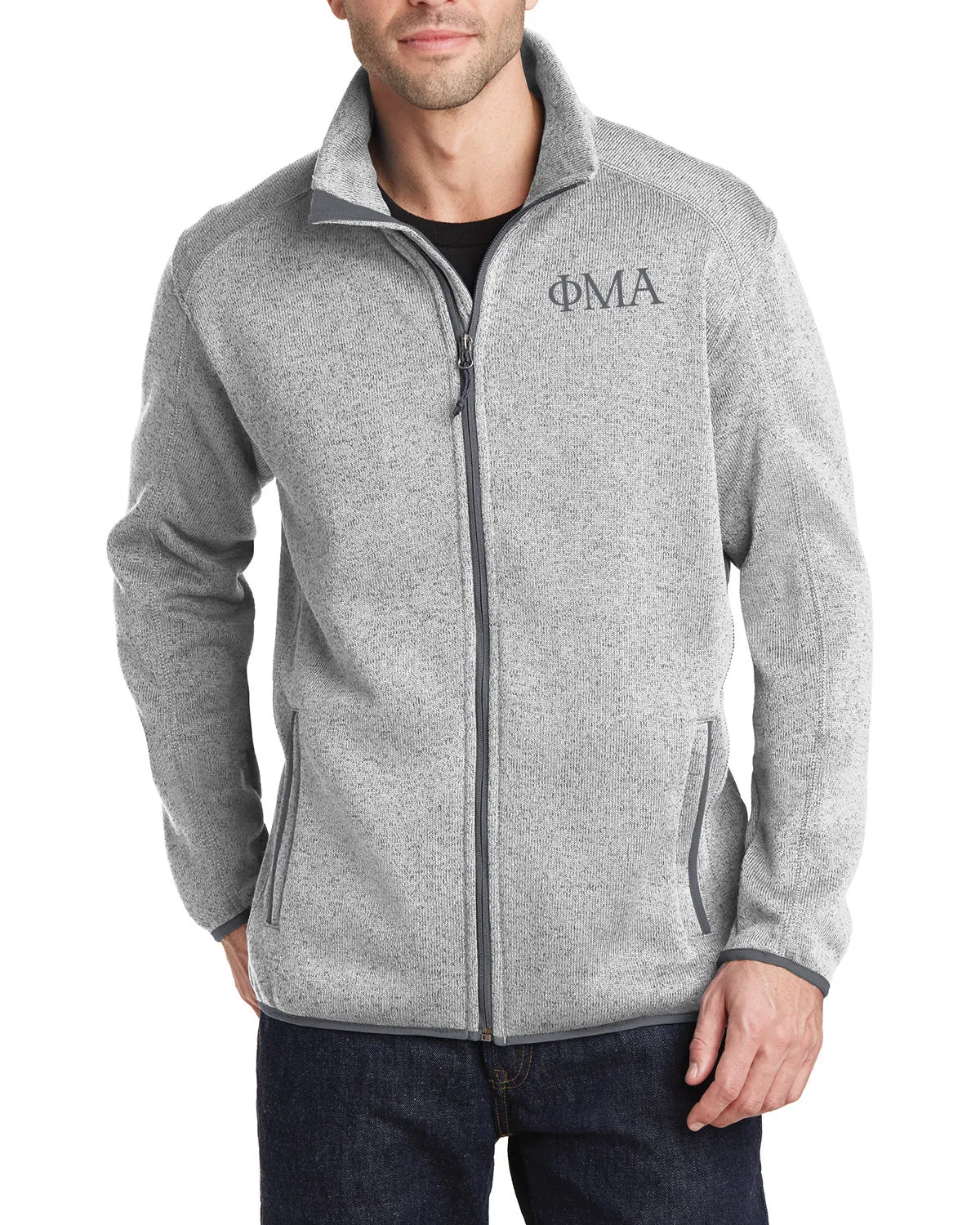 Full Zip Sweater Fleece Jacket - Heathered Grey