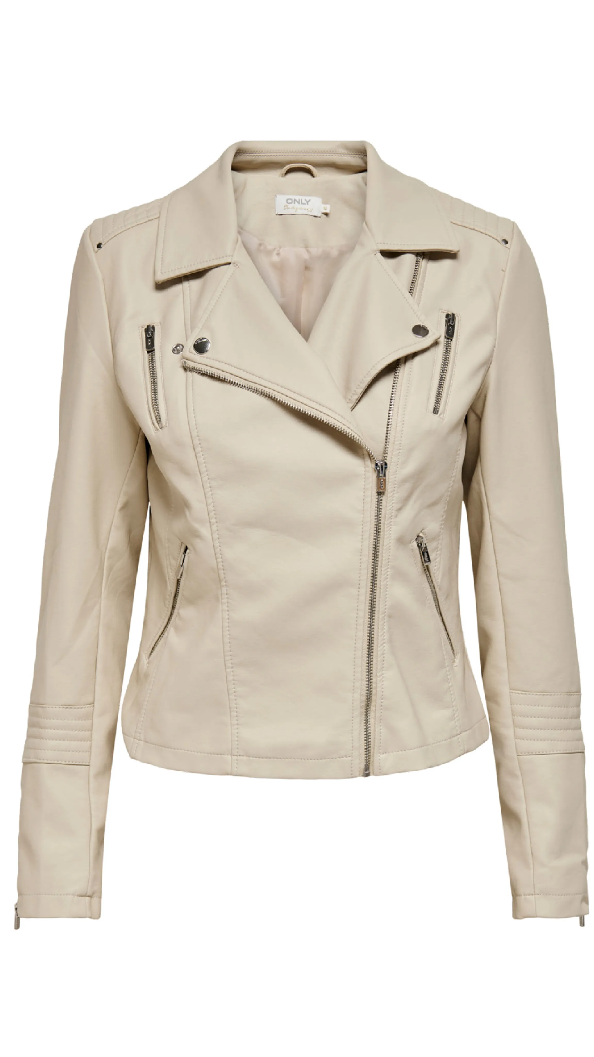 Gemma Beige Silver Lining Biker Jacket