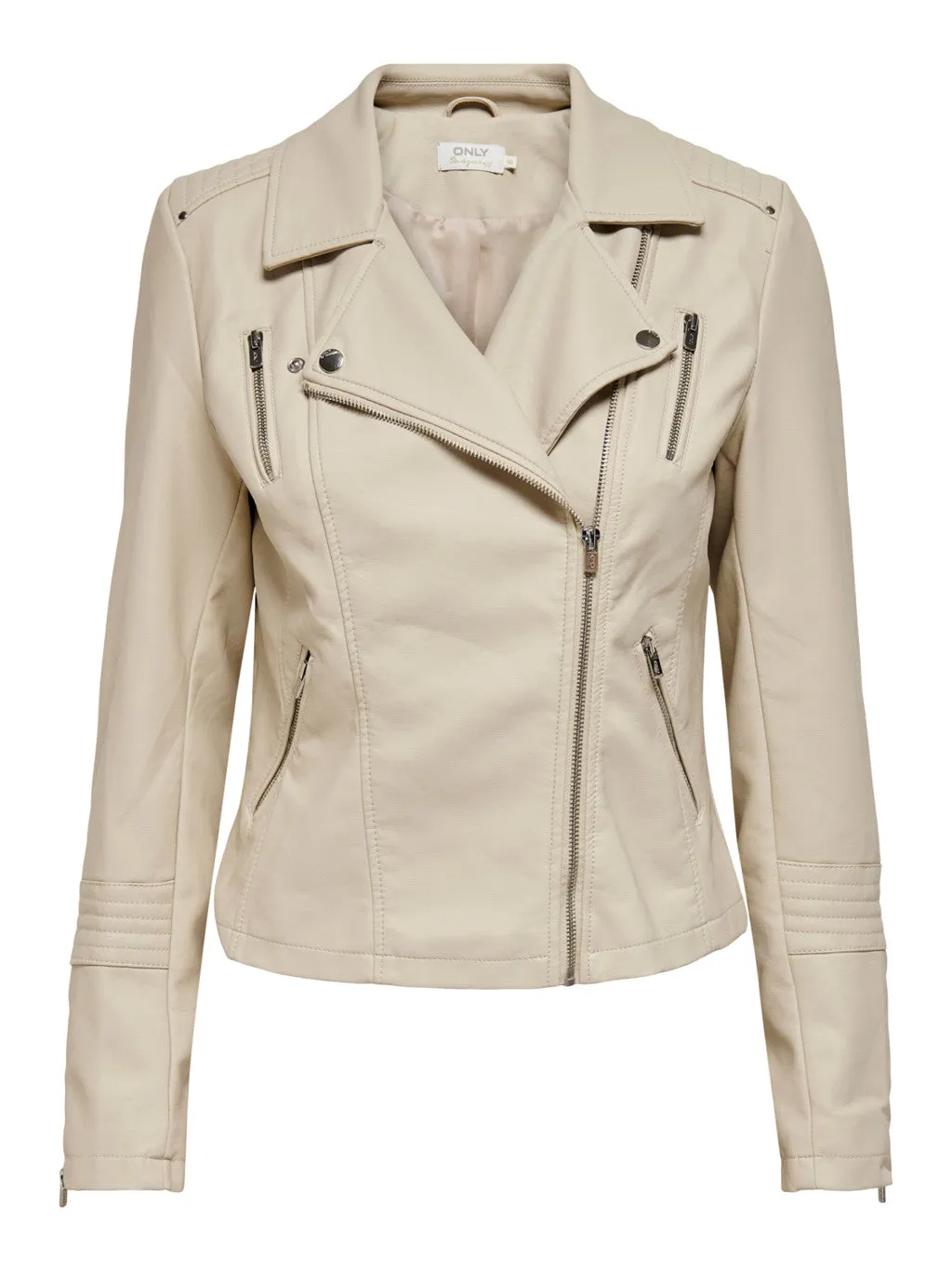 Gemma Beige Silver Lining Biker Jacket