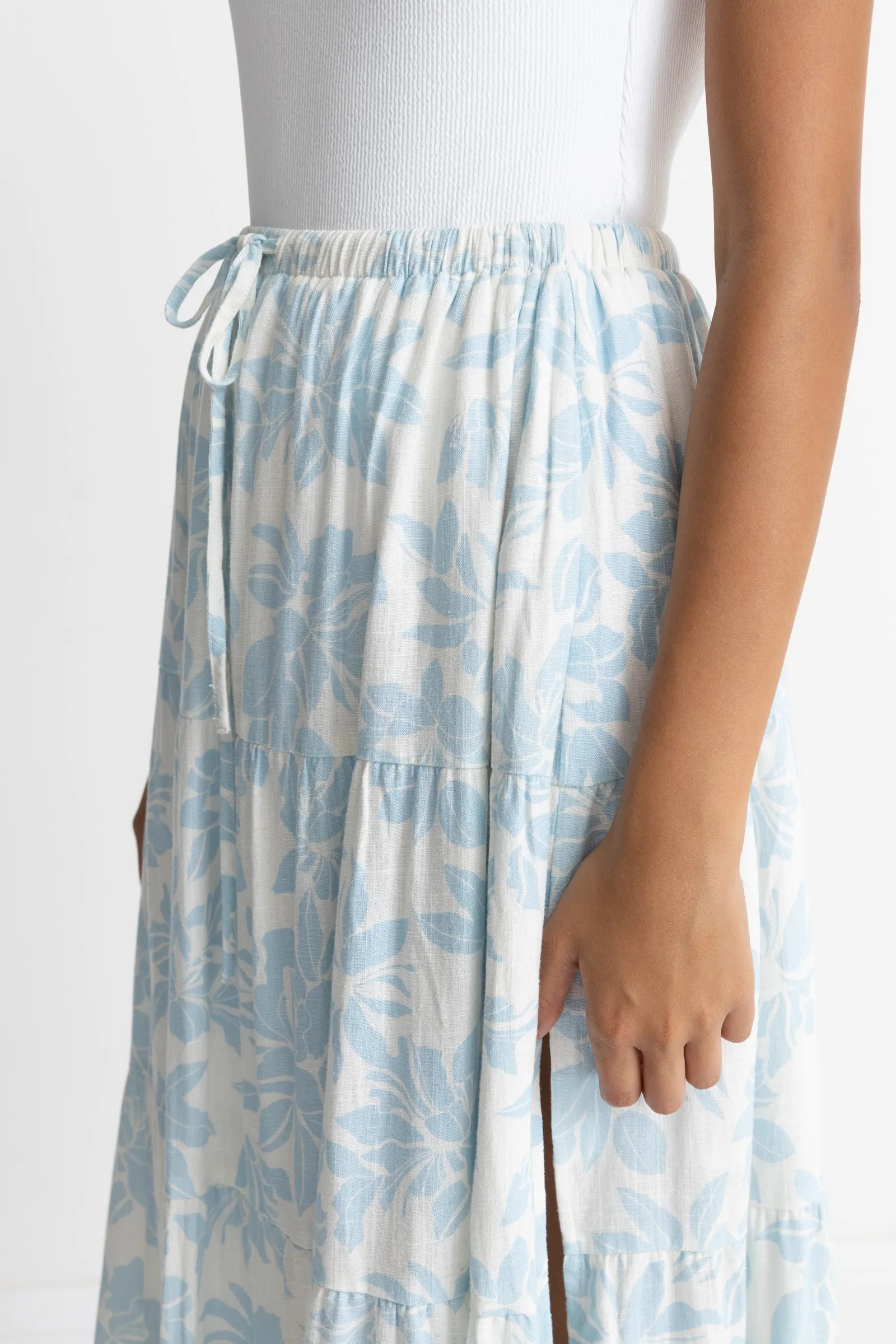 Grace Floral Tiered Maxi Skirt White