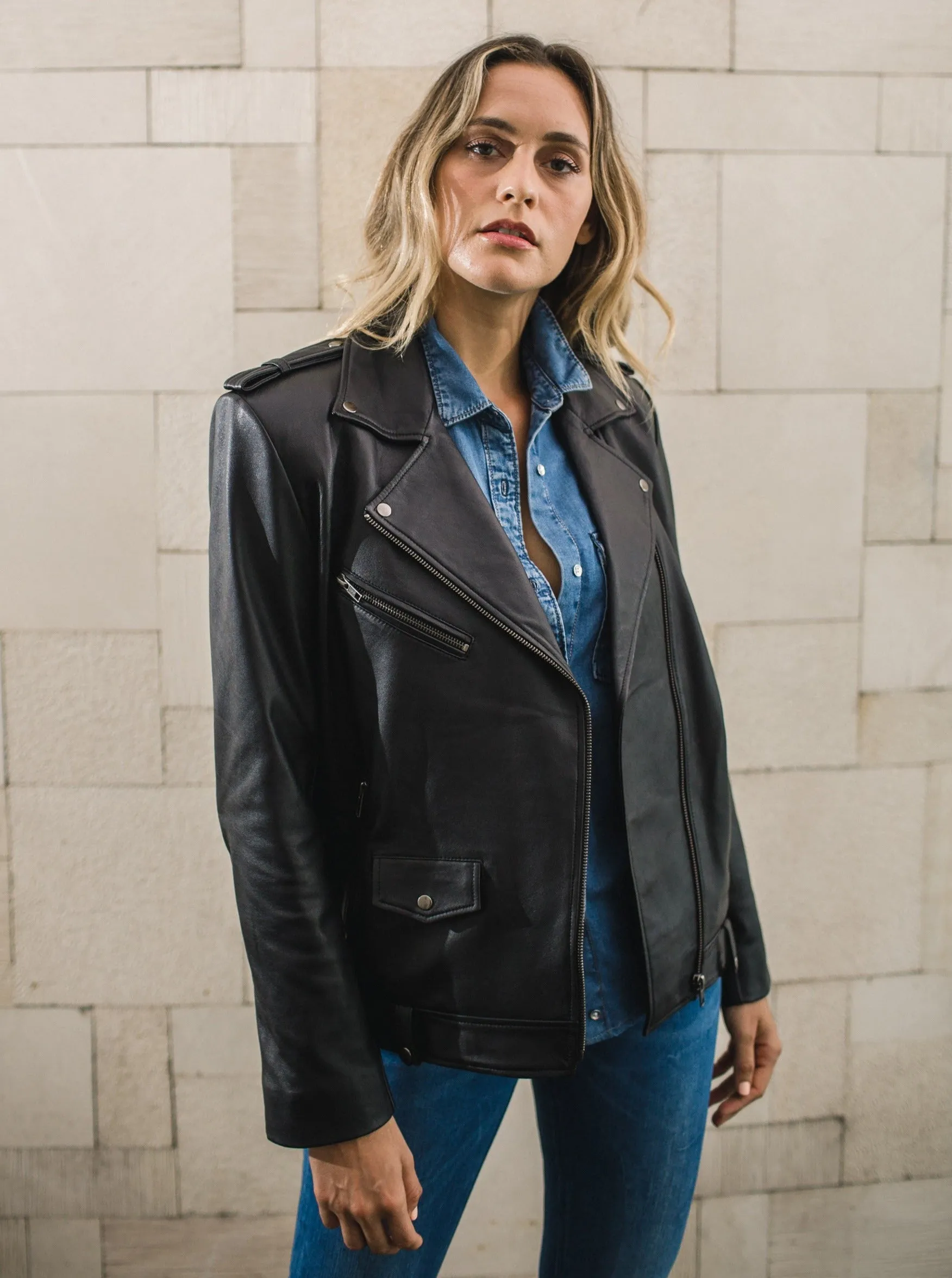 HARPER LEATHER JACKET - BLACK