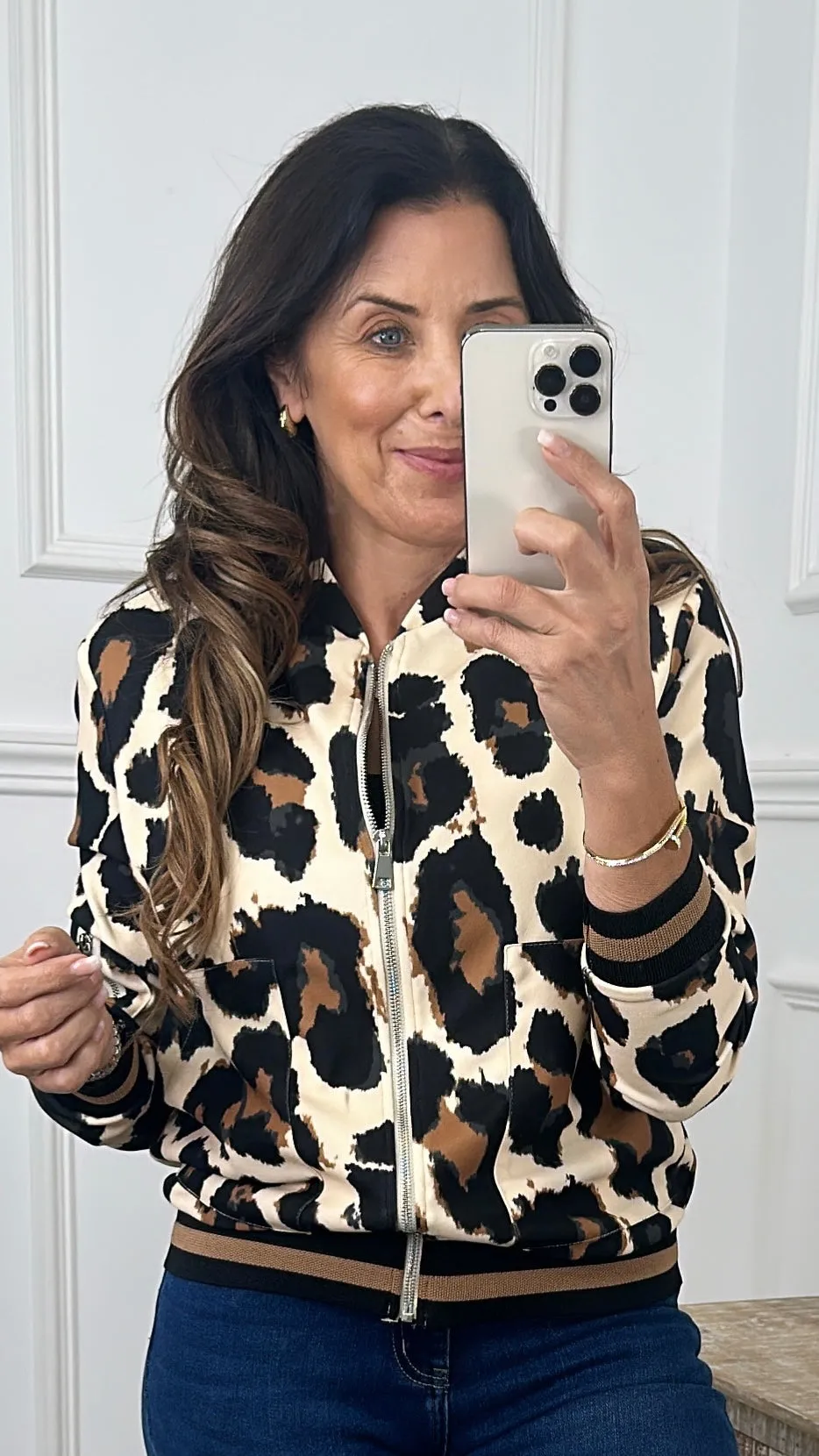 Harriett Cream Leopard Print Bomber Jacket