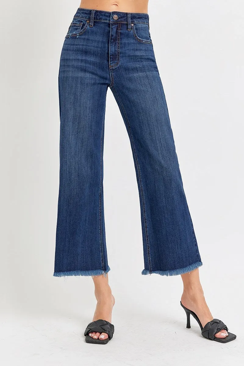 High Rise Crop Wide Leg Fray Hem Jeans