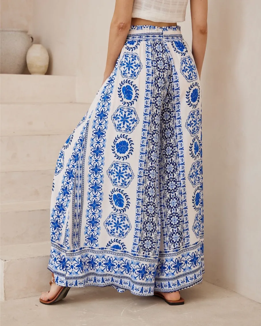 Iris Maxi Palazzo Pants with Drawstring Waist - Sicily