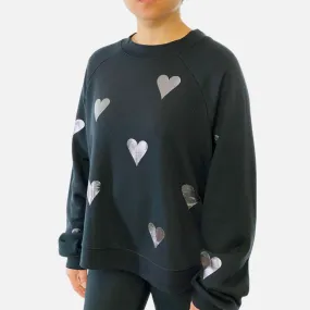 Jack Chic Black Sweatshirt - Gunmetal Foil Hearts