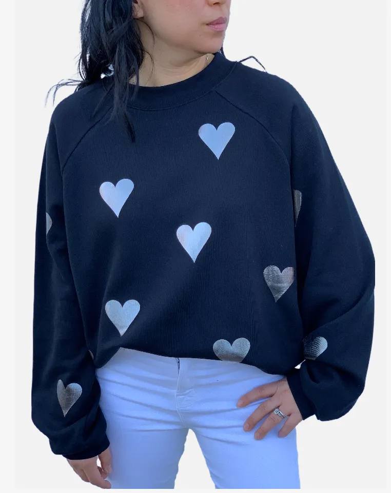 Jack Chic Black Sweatshirt - Gunmetal Foil Hearts