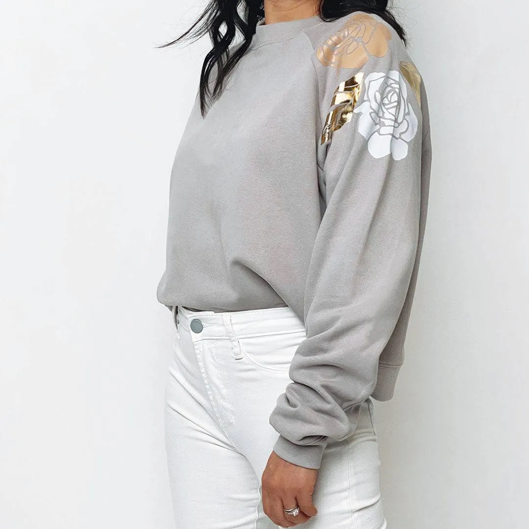 Jack Chic Putty Sweatshirt - Camel & Gold Foil Roses