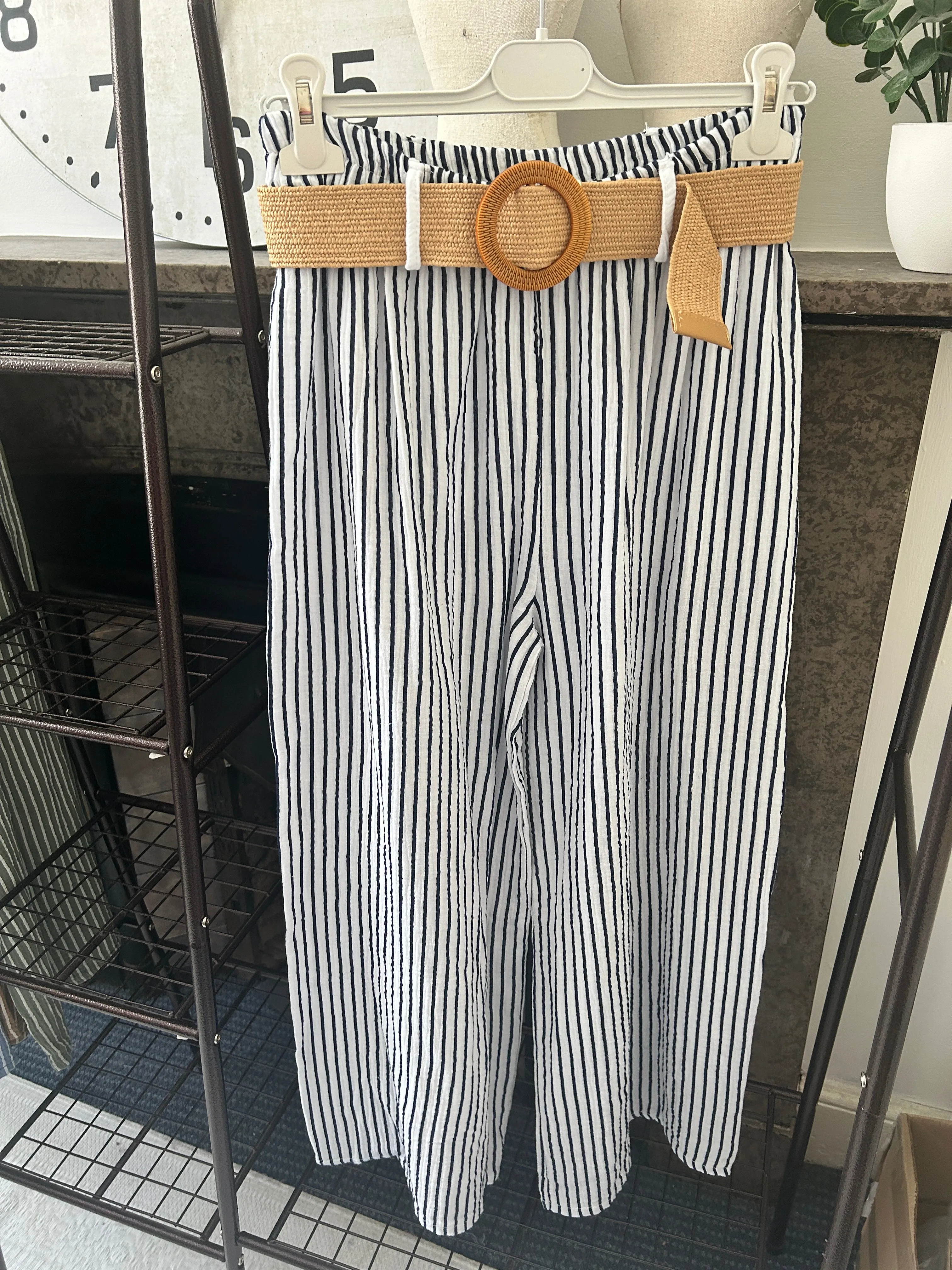 Jennifer Pinstripe Belted Palazzo Trouser