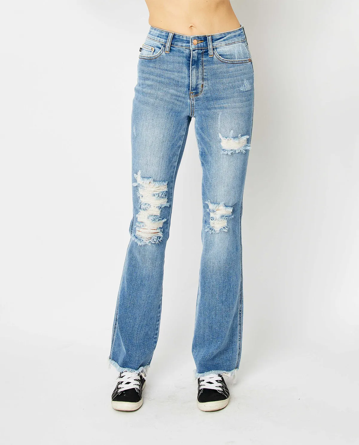 Judy Blue High Waist Destroy Fray Hem Bootcut Jeans