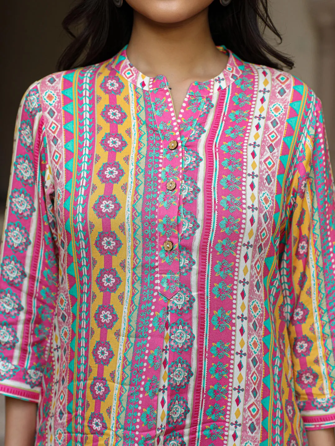 Juniper Multi-Color Ethnic Motif Printed Rayon Kurta With Palazzos Set