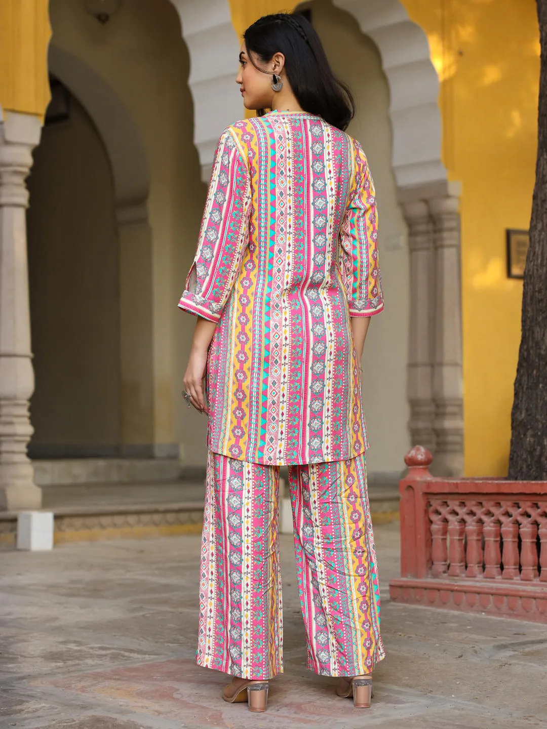 Juniper Multi-Color Ethnic Motif Printed Rayon Kurta With Palazzos Set