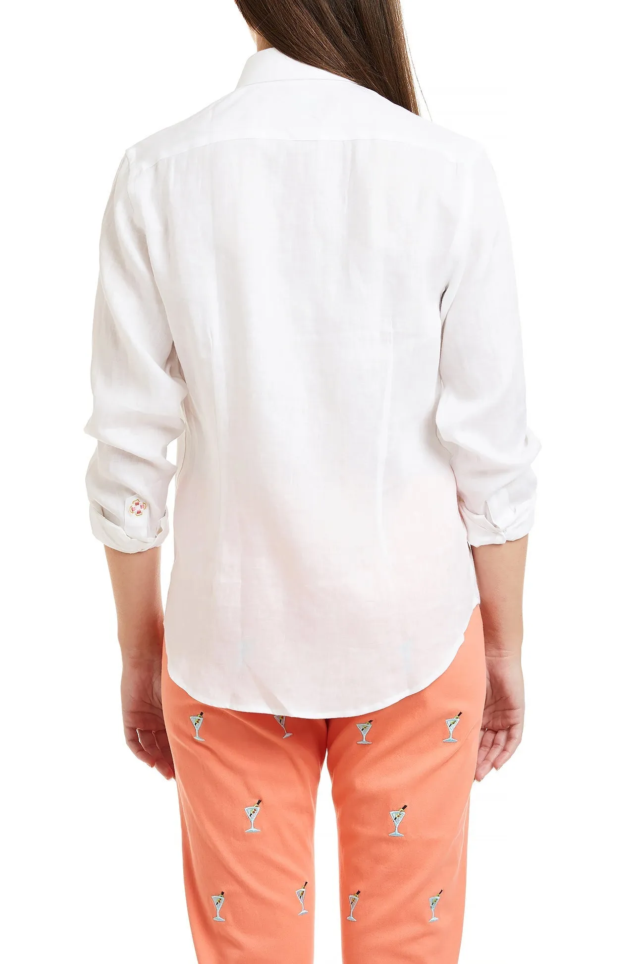 Ladies Button Down Shirt White Linen