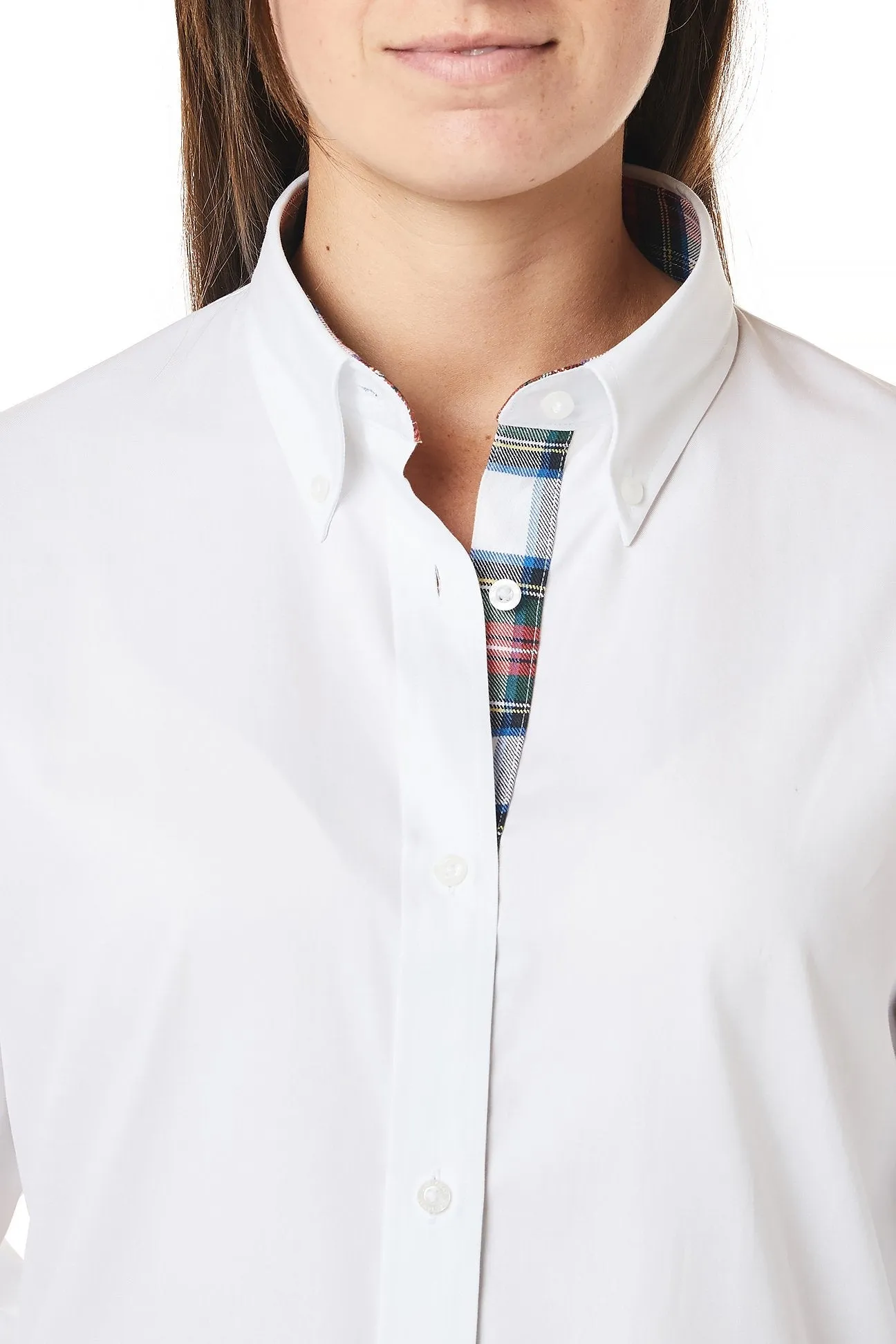 Ladies Buttondown Shirt White Oxford with Dress Stewart Trim